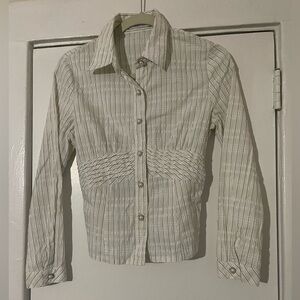 Baxi Diyi White striped button down shirt with tie up‎ design on back size large